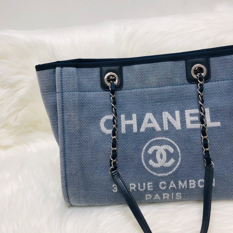 Chanel Deauville Tote Bag Canvas Dark Blue GHW