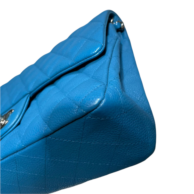 Classic Double Flap Maxi Blue Matte Caviar Leather