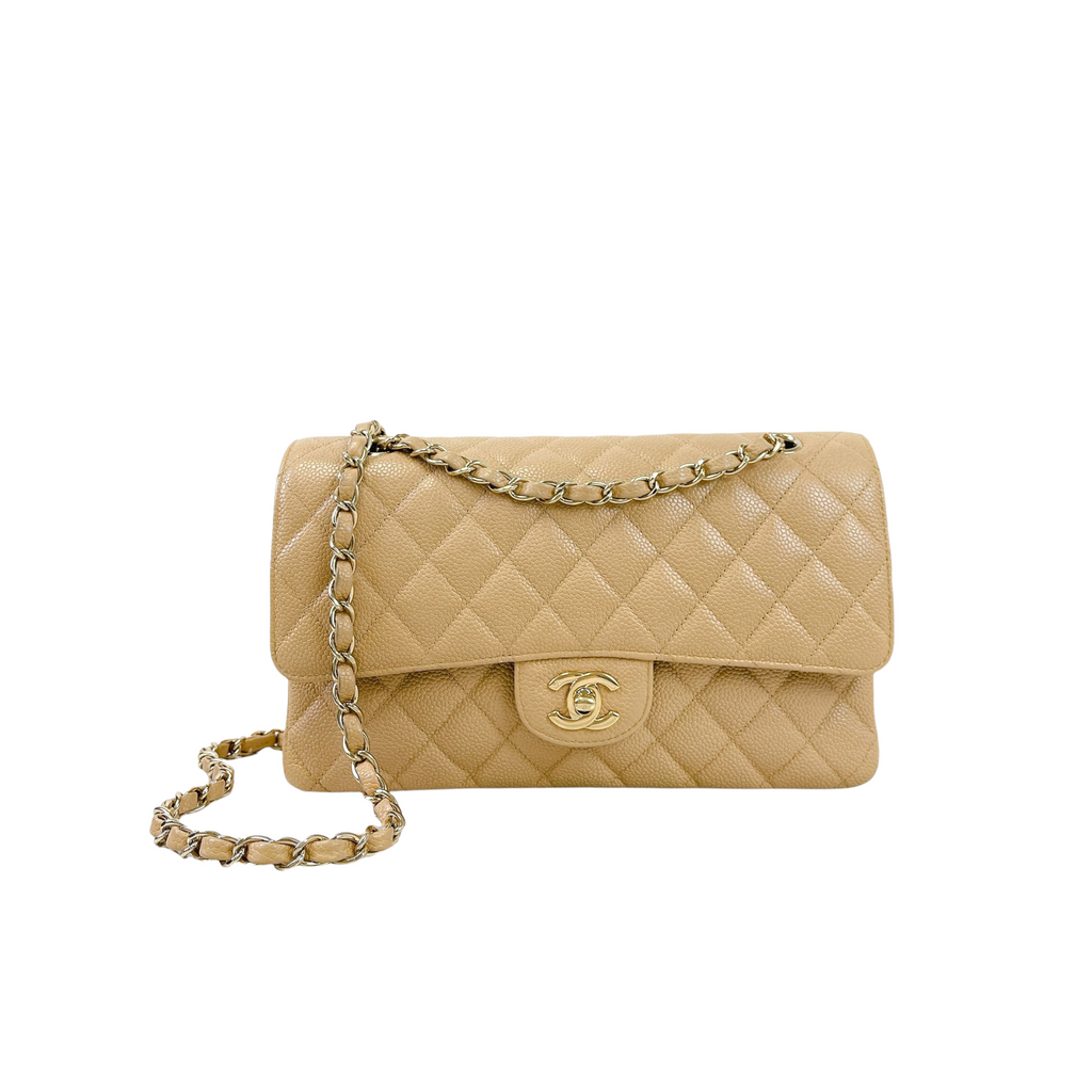 Classic Double Flap Caviar Medium Dark Beige GHW