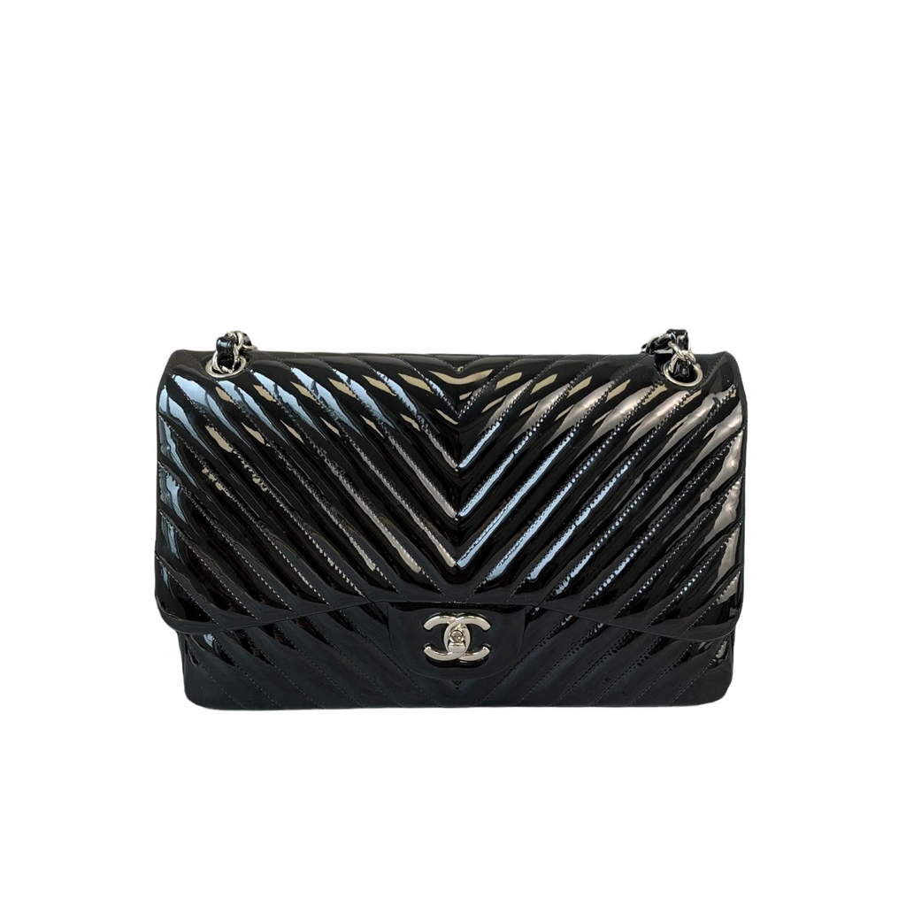 Double Flap Jumbo Chevron Patent Black SHW