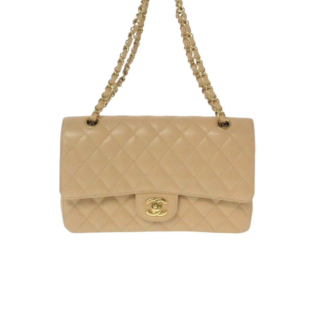 Classic Double Flap Caviar Medium Beige GHW