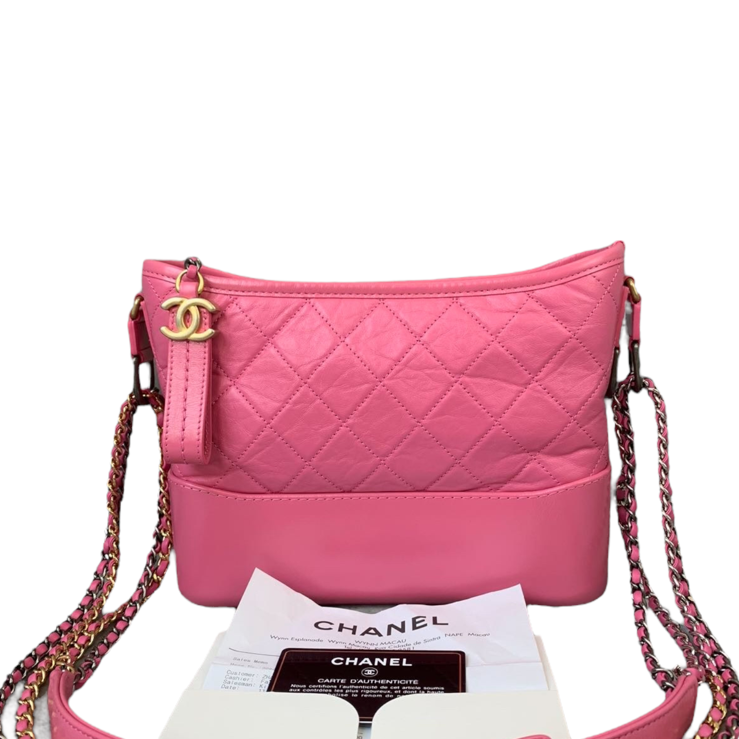 Chanel Gabrielle Hobo Quilted Tweed and Calfskin Medium Pink