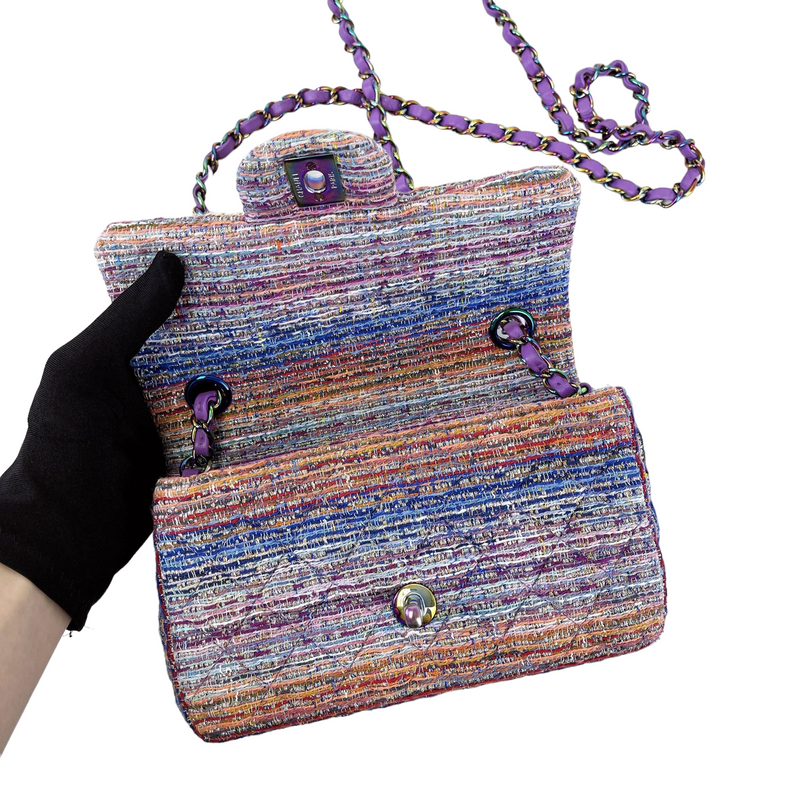 20C Purple Rainbow Tweed Medium Classic Double Flap Bag Rainbow Hardware