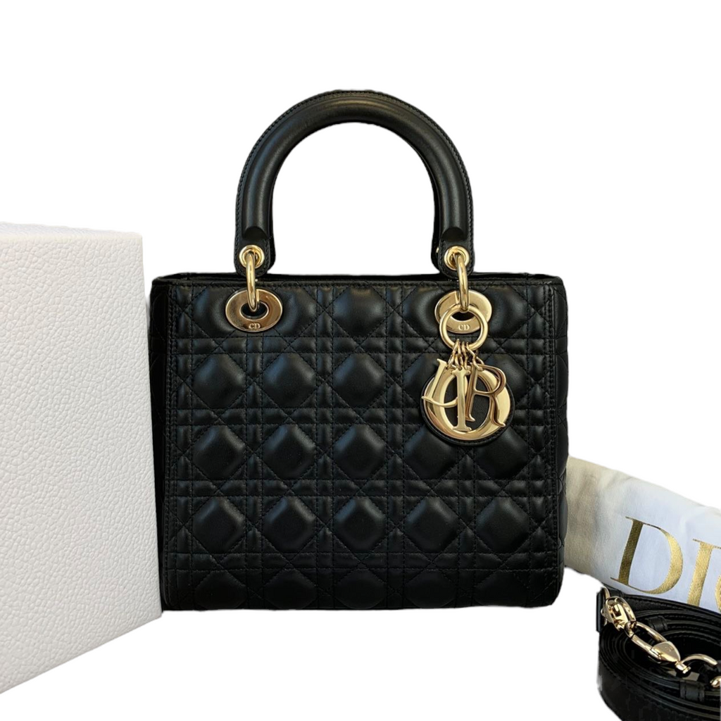 Lady Dior Lambskin Medium Black GHW