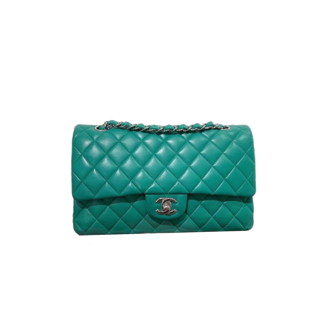 Classic Medium Flap Green Lambskin Bag with SHW