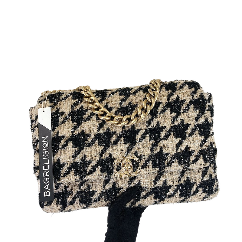 Chanel  Chanel 19 Flap Bag  Small  Ribbon Tweed Monochrome  MHW   Excellent  Bagista