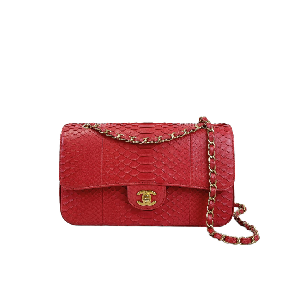 Classic Flap Medium Bag Python Red GHW