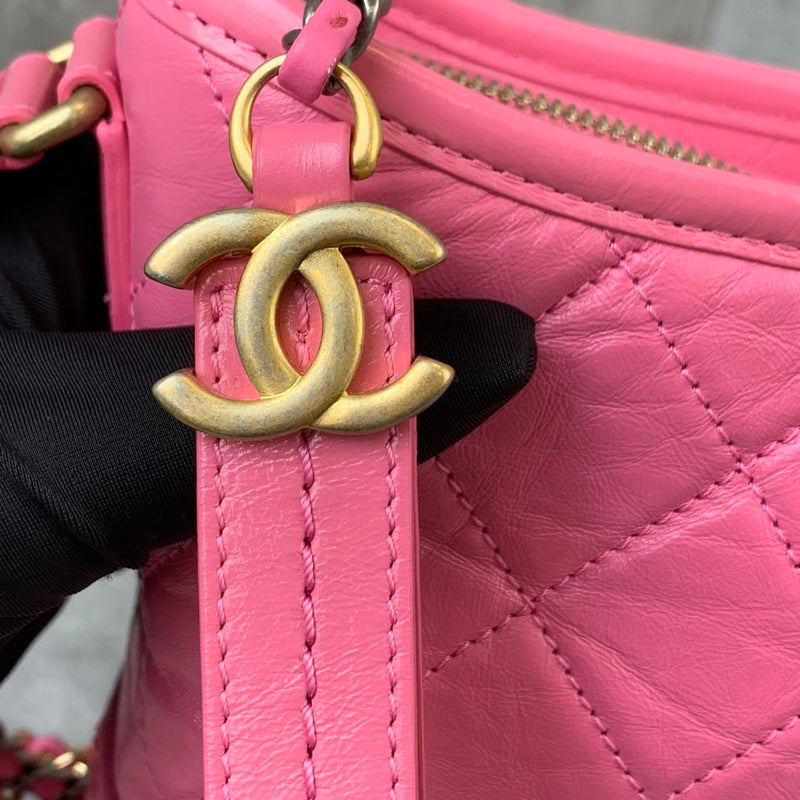 Chanel Pink Aged Calfskin Chevron Quilted Small Gabrielle Hobo