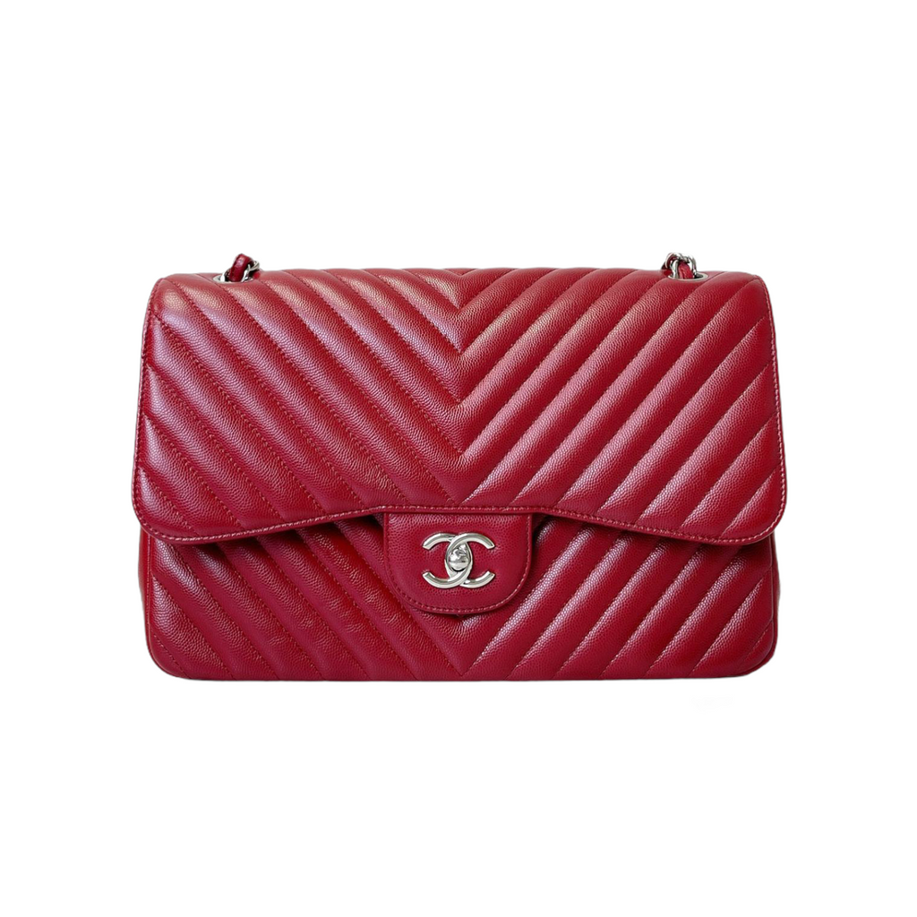 Classic Flap Jumbo Caviar Red Chevron SHW