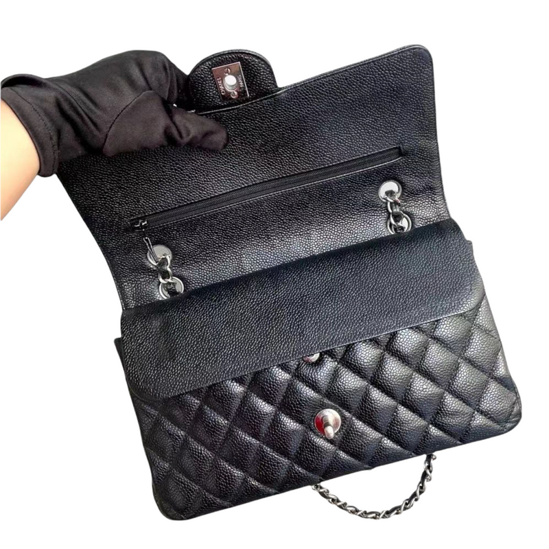 Classic Double Flap Medium Caviar Black SHW