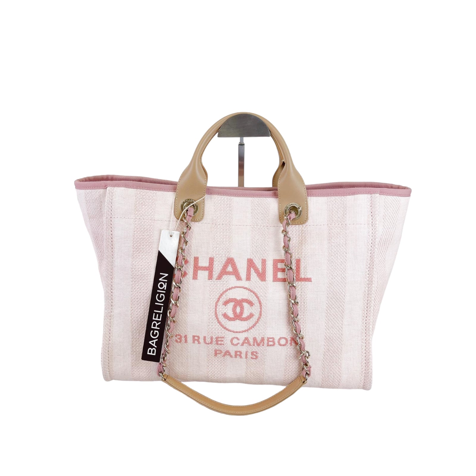 CHANEL Light Pink Canvas Deauville Medium Tote Bag - 30% Off