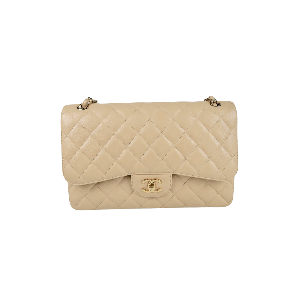 Double Flap Jumbo Caviar Beige GHW