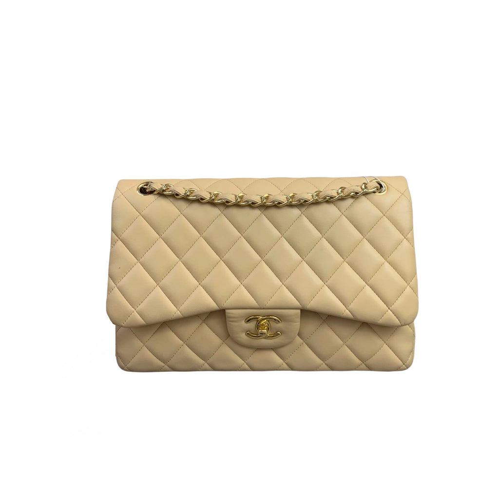 Classic Double Flap Jumbo Lambskin Beige GHW