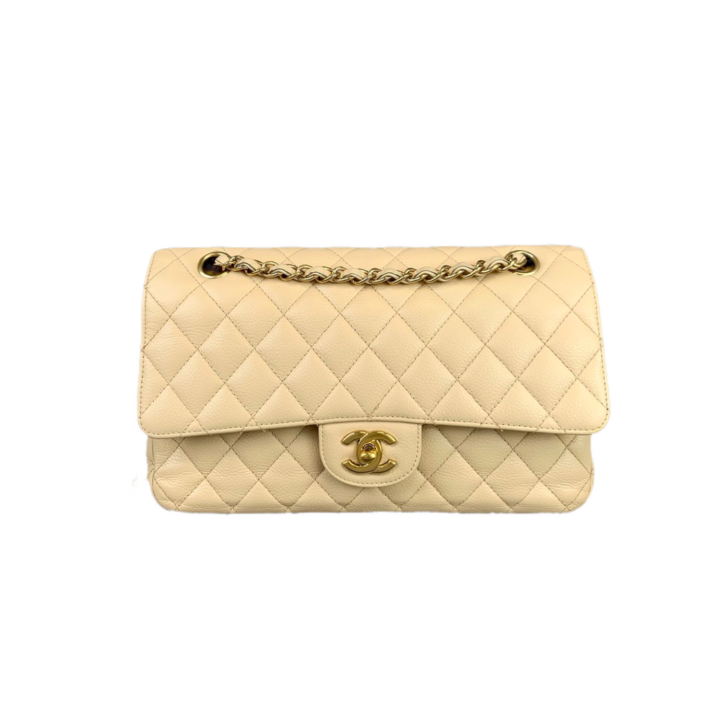 Classic Double Flap Caviar Medium Beige GHW