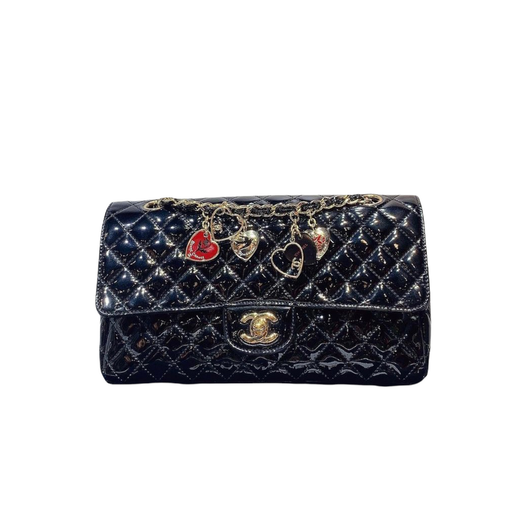 Medium Cruise Charm Single Flap Patent Black