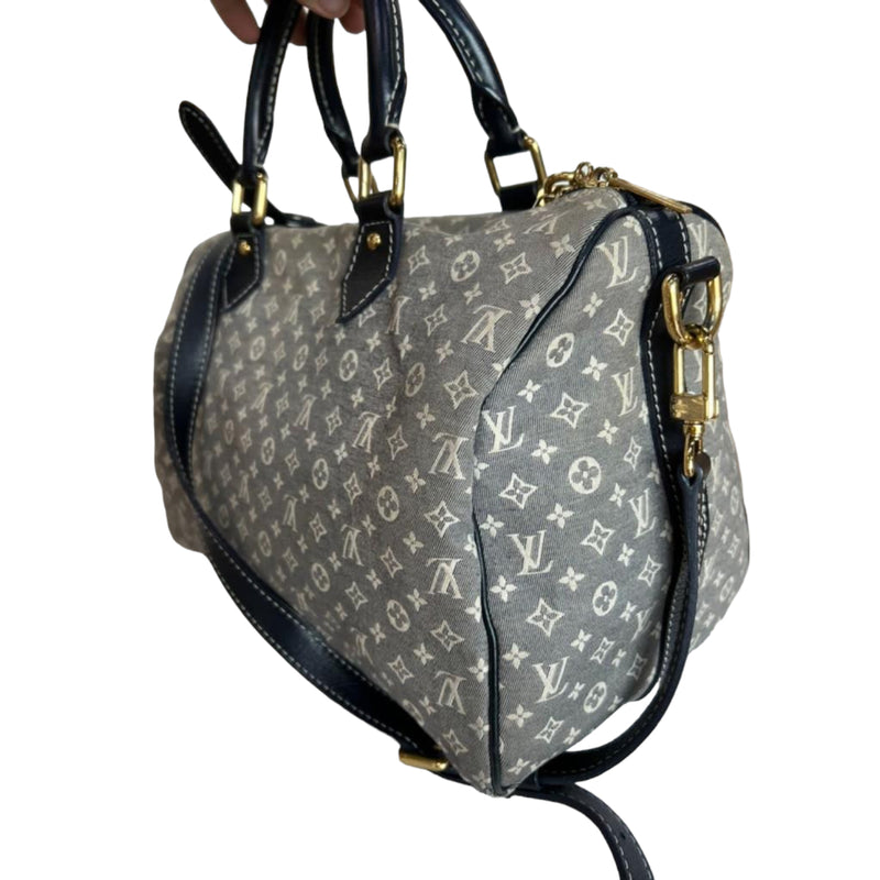 Louis Vuitton, Bags, Denim Speedy B 3 With Red Strap