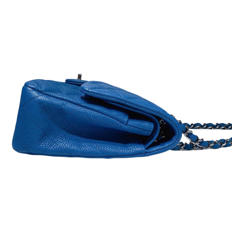 Classic Double Flap Matte Caviar Medium Blue SHW