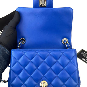 Mini Square Flap Lambskin Electric Blue SHW