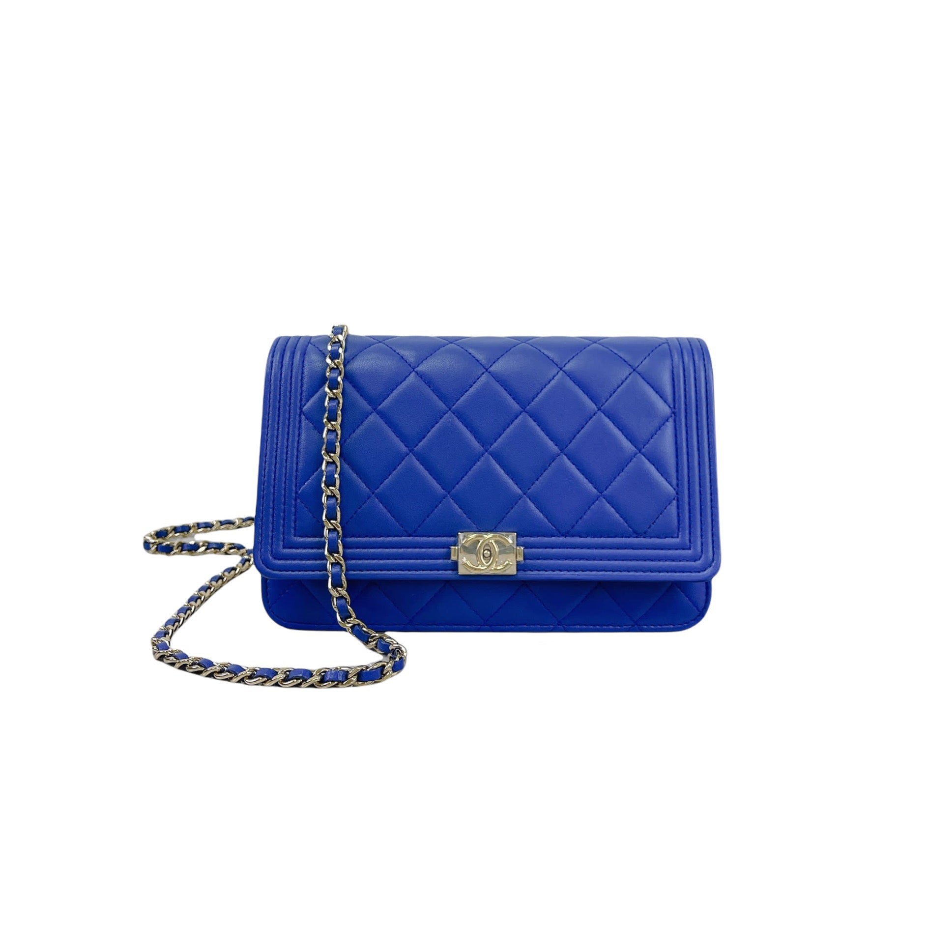 Blue Chanel Boy Wallet on Chain Crossbody Bag