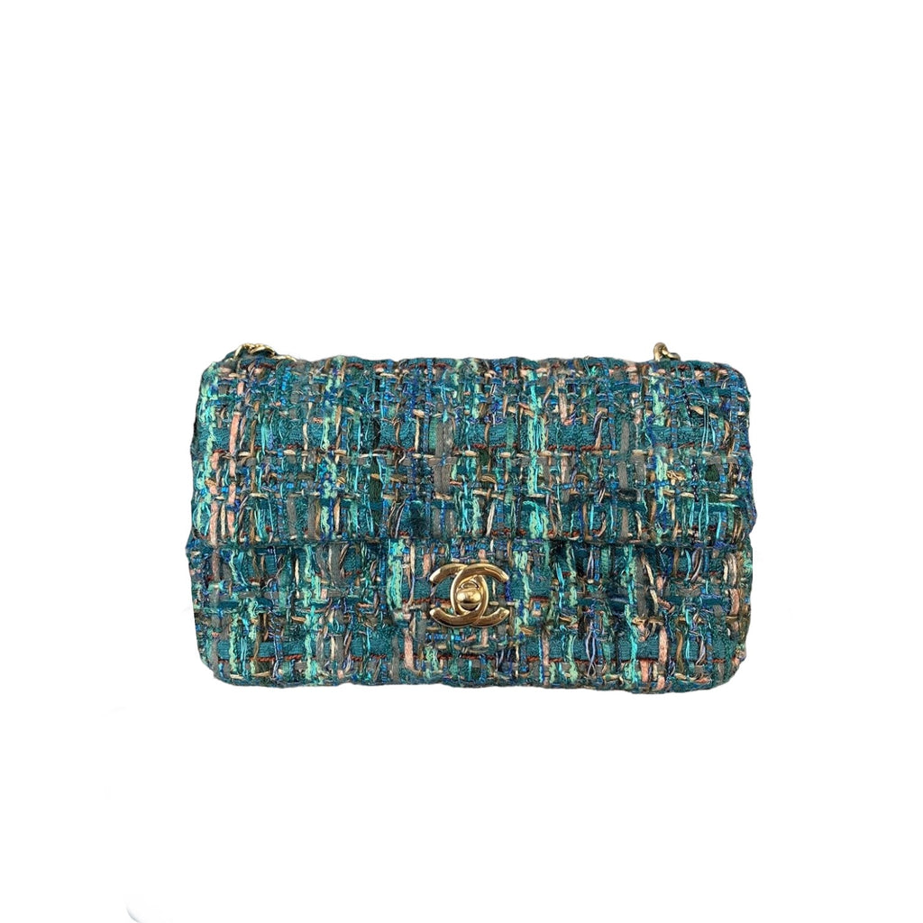 Mini Rectangular Flap Tweed Blue GHW