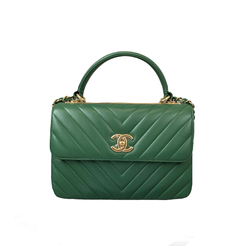 Small Trendy CC Flap Lambskin Green GHW