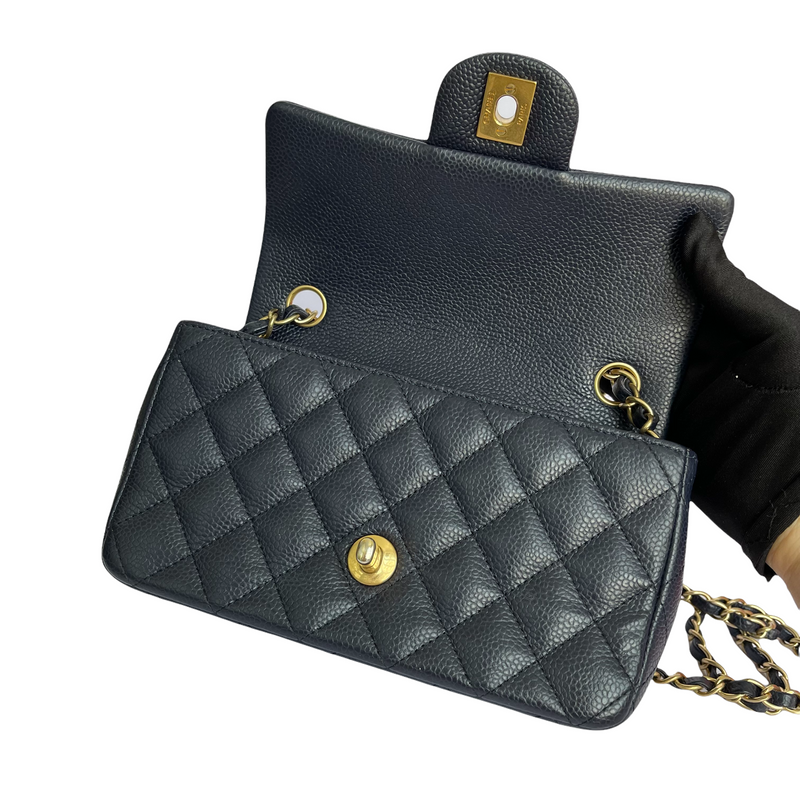 Mini Rectangle Flap Quilted Caviar Navy GHW