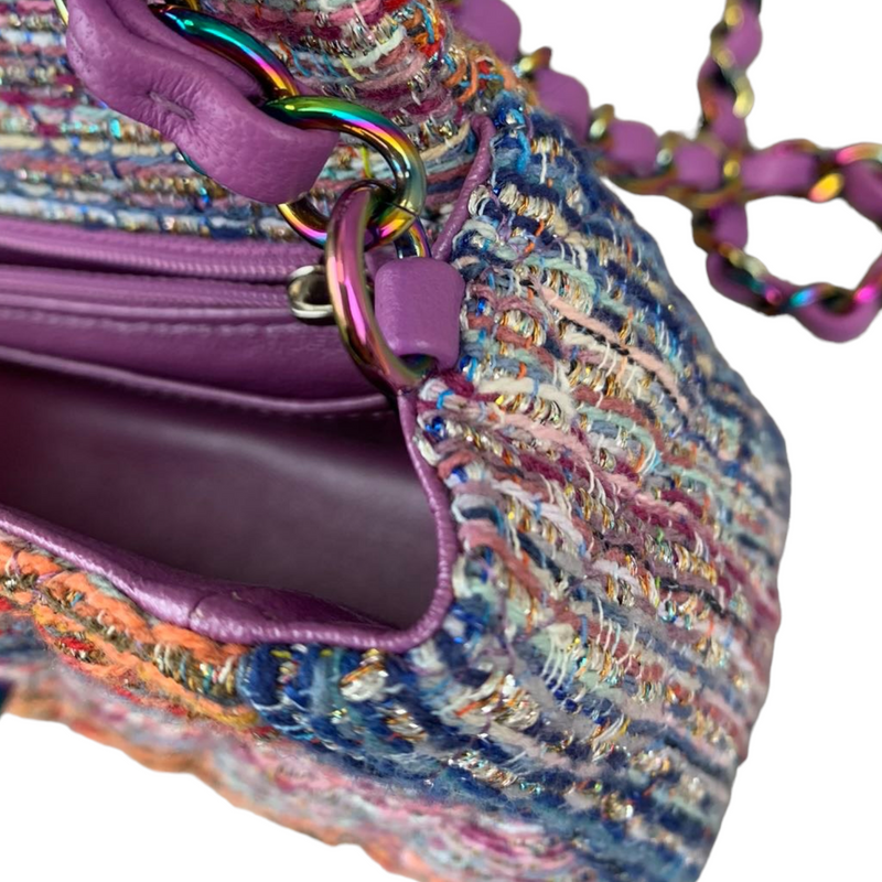 20C Purple Rainbow Tweed Medium Classic Double Flap Bag Rainbow Hardware