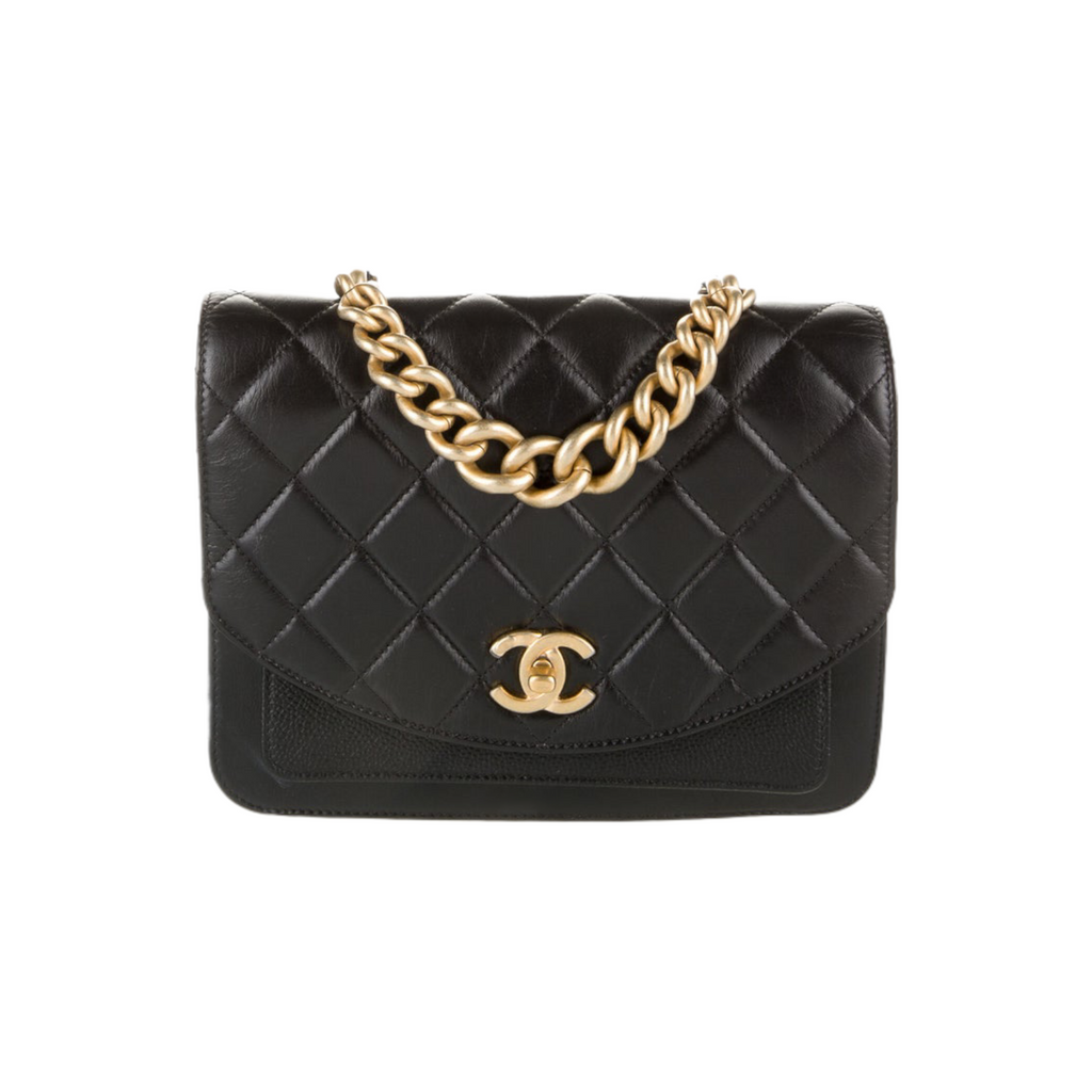 Chain Handle Flap Bag Lambskin Caviar Black GHW