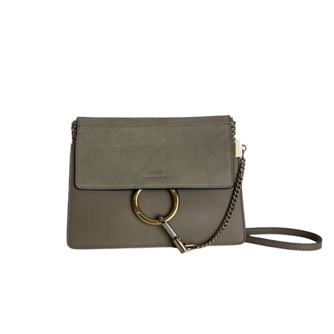 Chloe GHW Faye Wallet On Strap Crossbody Shoulder Bag Calfskin Leather Grey