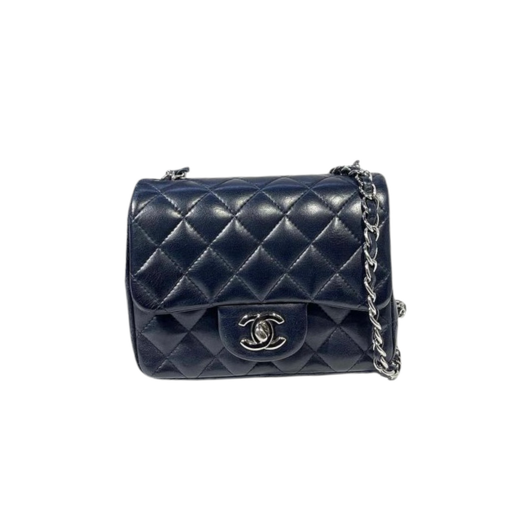 Classic Flap Square Mini Lambskin Dark Blue SHW