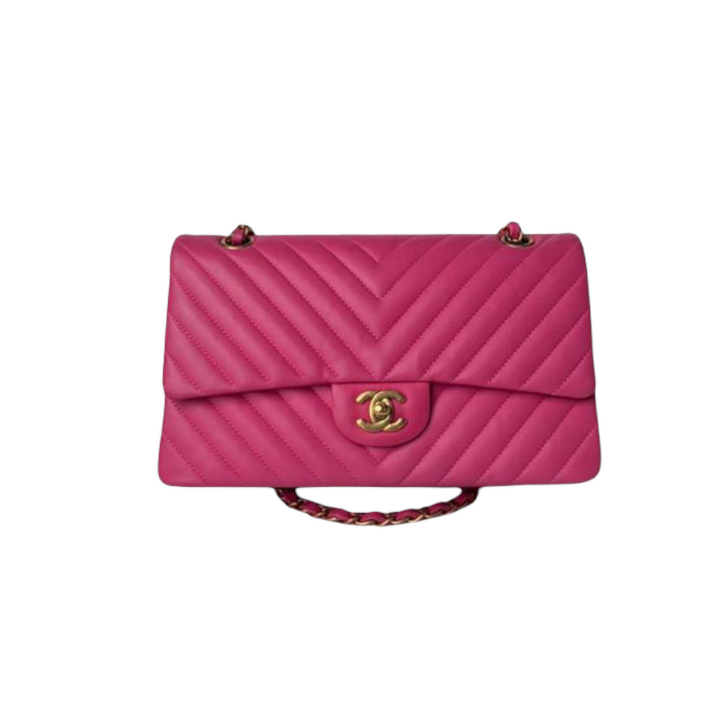 Classic Chevron Double Flap Medium Lambskin Pink GHW