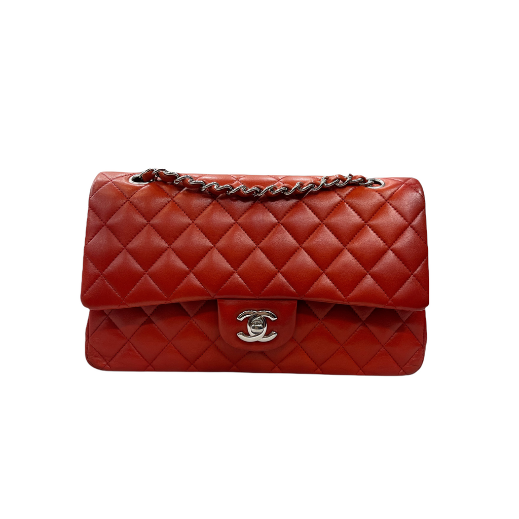 Classic Medium Lambskin Flap Red SHW