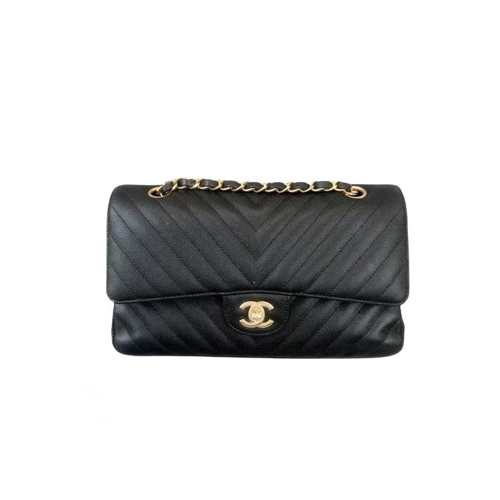 Medium Classic Double Flap Chevron Black GHW