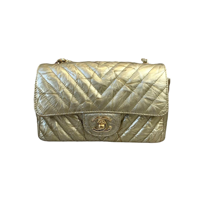 Mini Flap Crumpled Calfskin Gold GHW