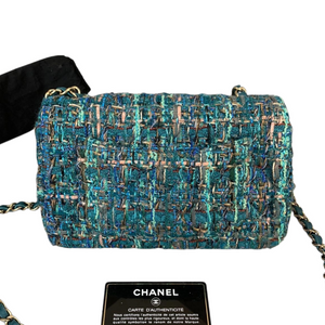 Mini Rectangular Flap Tweed Blue GHW