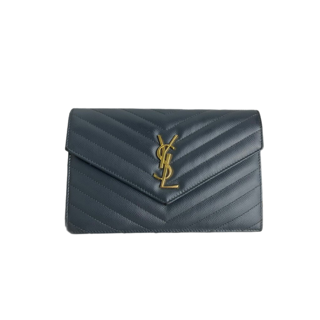 Envelope Wallet on Chain Grained Leather Black GHW