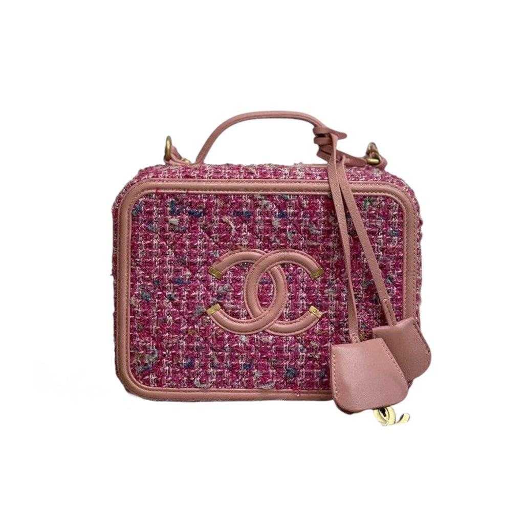 Filigree Vanity Case Medium Tweed Pink GHW