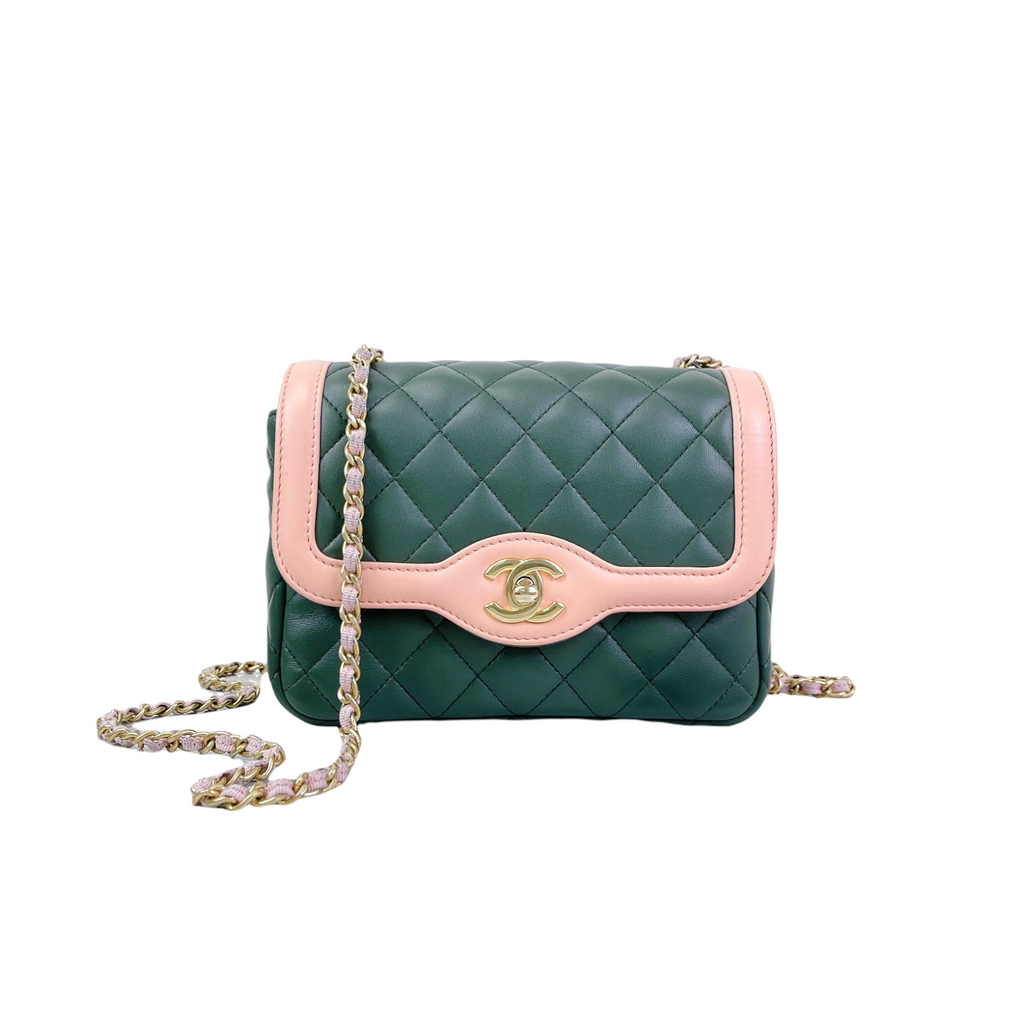 Two Toned Flap Lambskin Green/Pink GHW