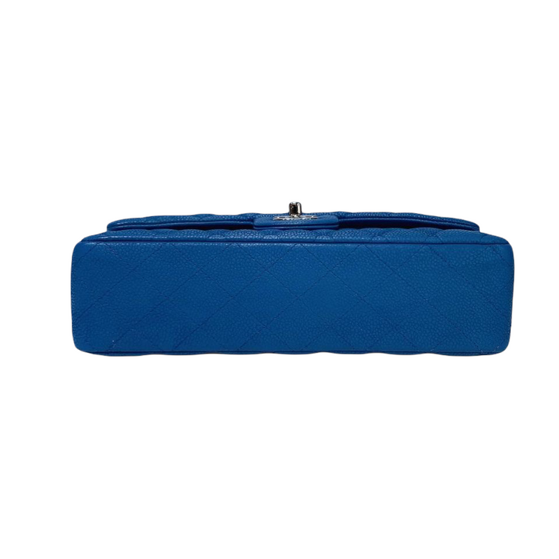 Classic Double Flap Matte Caviar Medium Blue SHW