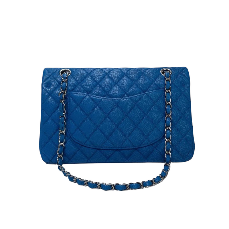 Classic Double Flap Matte Caviar Medium Blue SHW