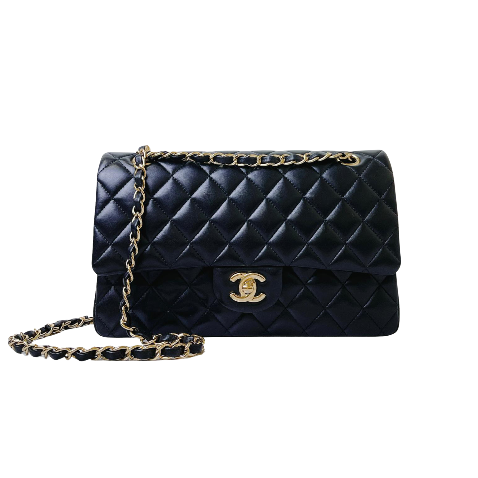 CHANEL Lambskin Quilted Medium Double Flap Black 1281429